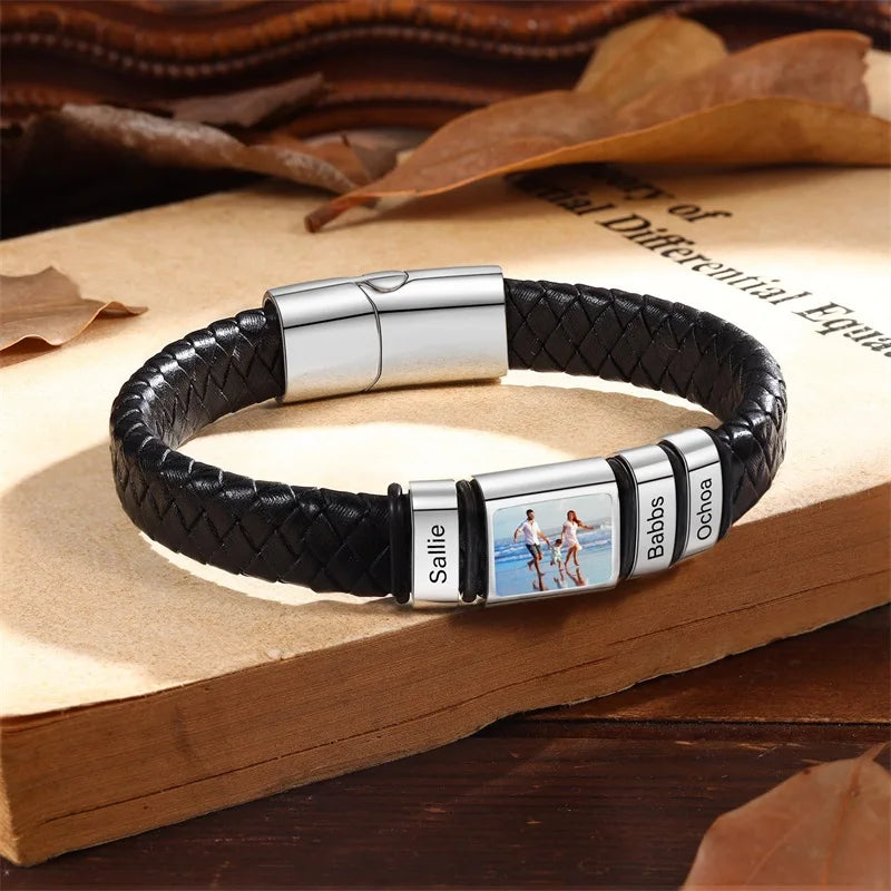 Men’s Custom Photo Bracelet With Engraved Name