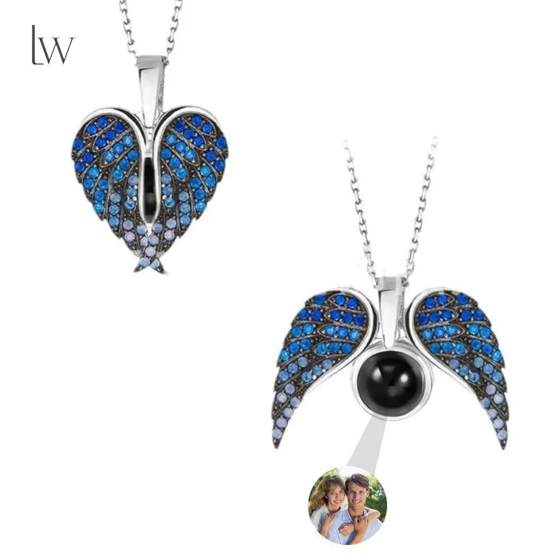 Custom Photo Angel Wings Necklace With Projection Charm