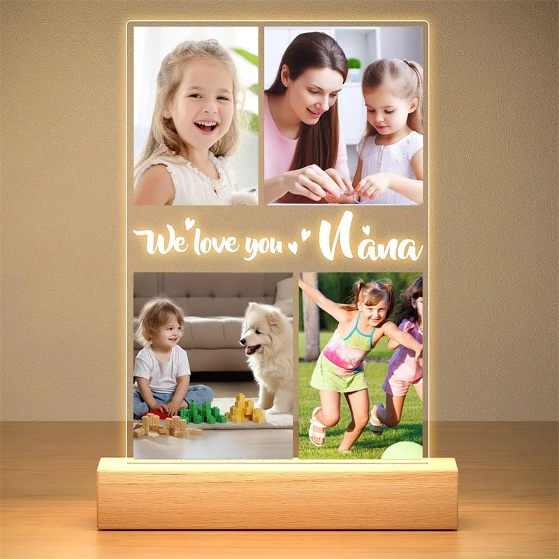 4 Photos Metal Color Personalized Acrylic Photo Frame With Night Light Gift