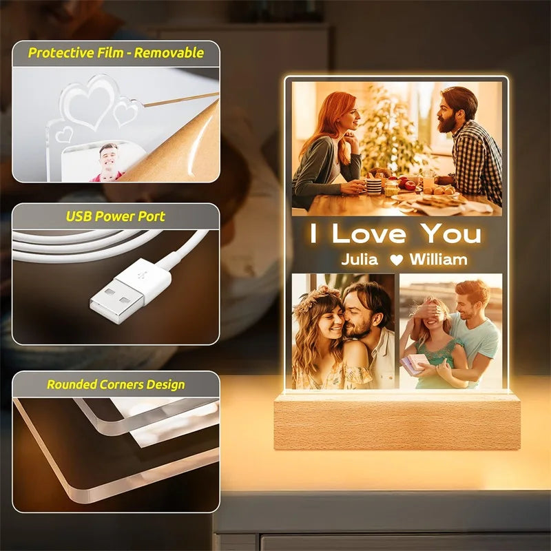 Personalized Acrylic Photo Frame With Night Light Gift
