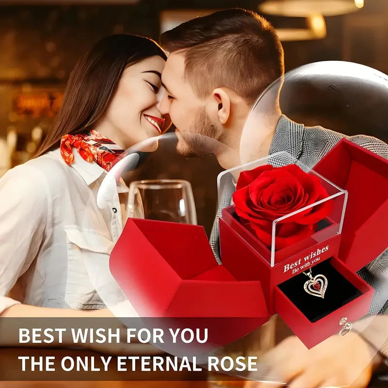 Heart Pendant Necklace With Red Rose Gift Box