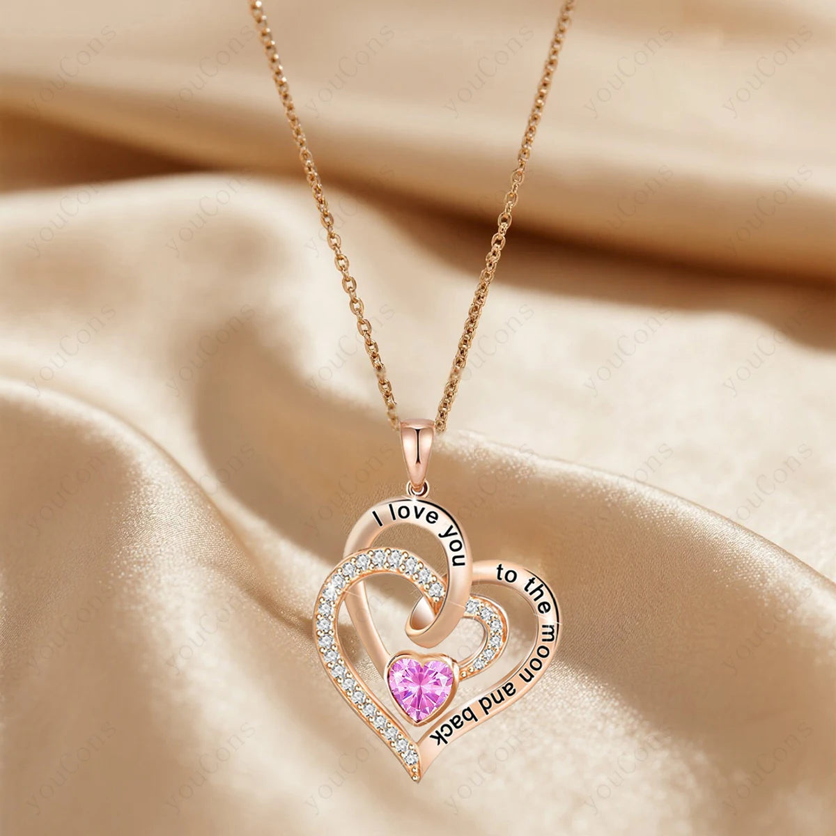 Heart Zircon Pendant Necklace With Rose Bow Gift Box