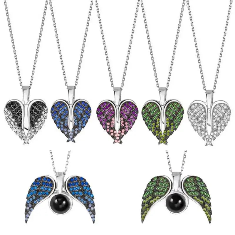 Custom Photo Angel Wings Necklace With Projection Charm