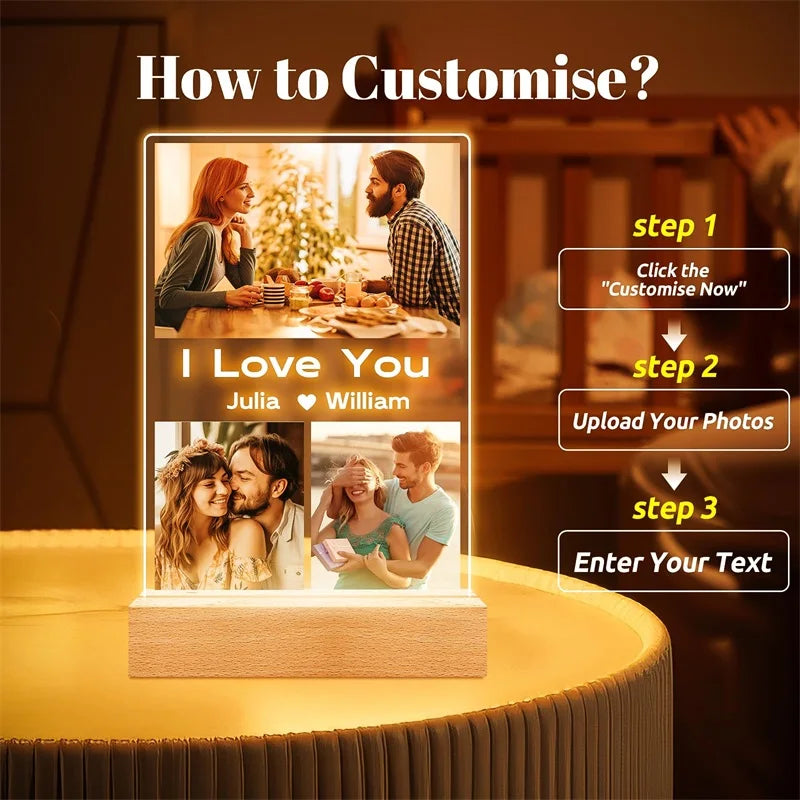 Personalized Acrylic Photo Frame With Night Light Gift