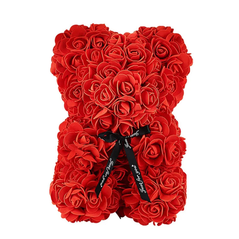Red Color Artificial Rose Teddy Bear Gift For Mom And Home Decor