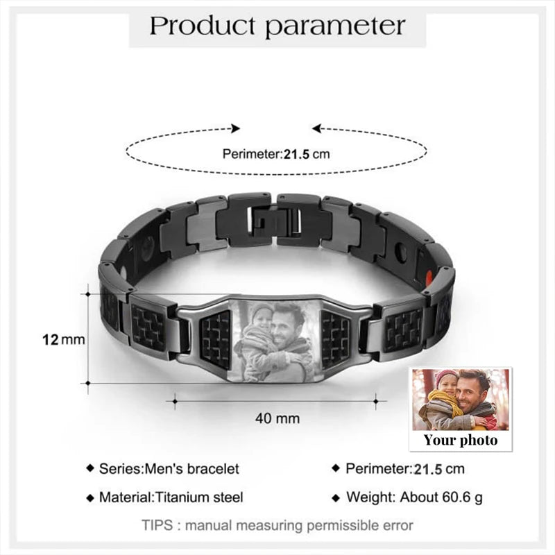 Custom Photo Stainless Steel Men’s ID Bracelet Gift