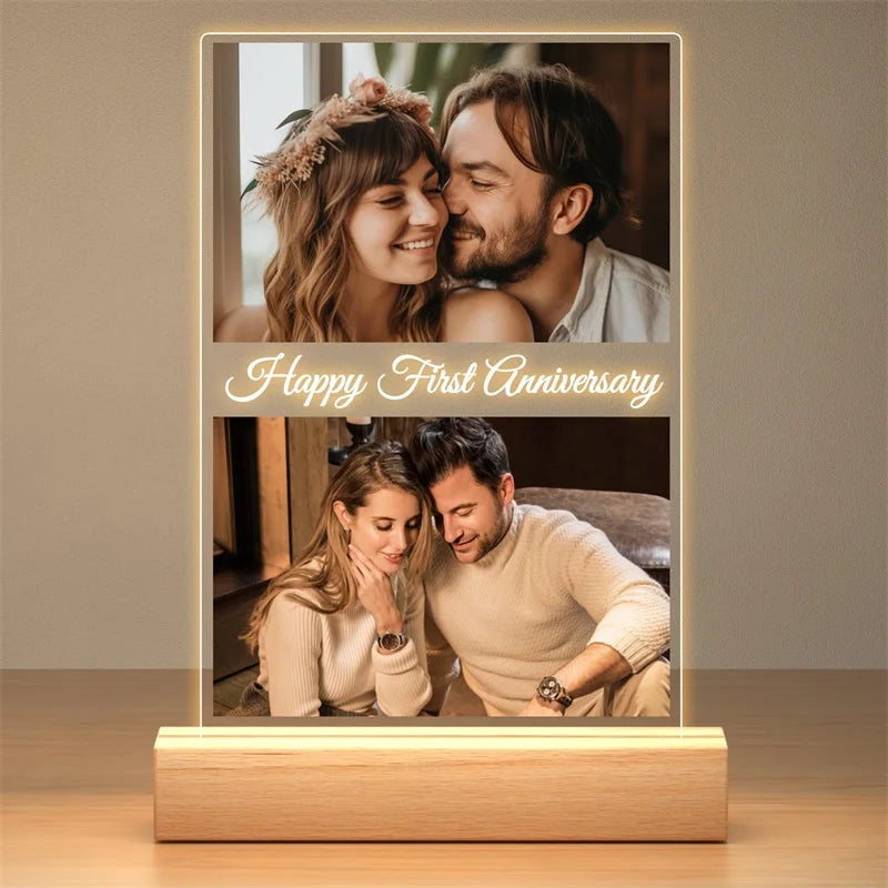 2 Photos Metal Color Personalized Acrylic Photo Frame With Night Light Gift