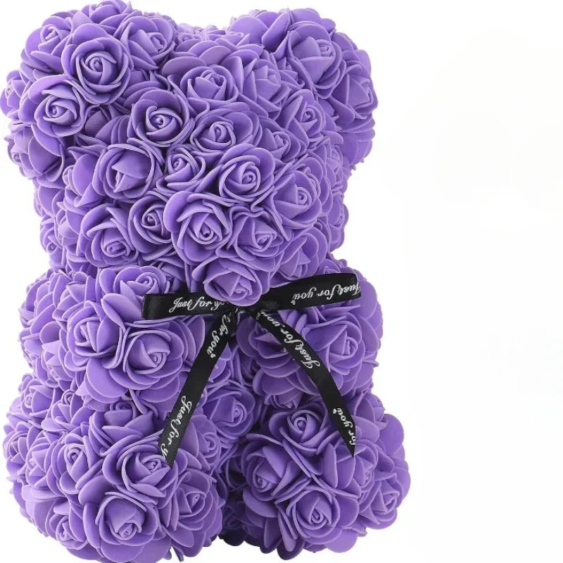 Purple Color Artificial Rose Teddy Bear Gift For Mom And Home Decor