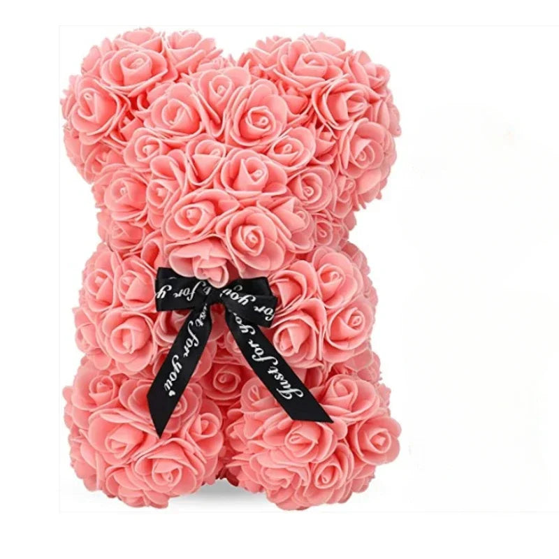 PInk Color Artificial Rose Teddy Bear Gift For Mom And Home Decor