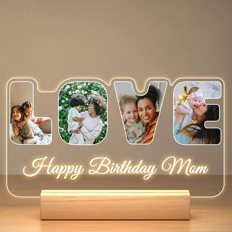LOVE Metal Color Personalized Acrylic Photo Frame With Night Light Gift