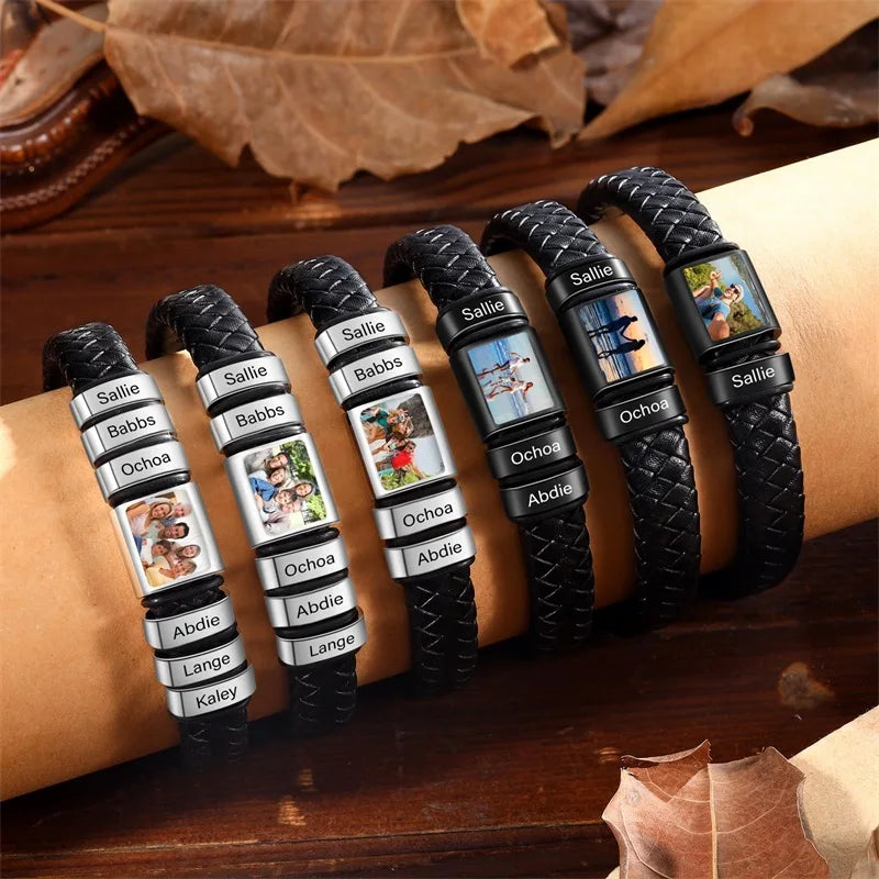 Men’s Custom Photo Bracelet With Engraved Name