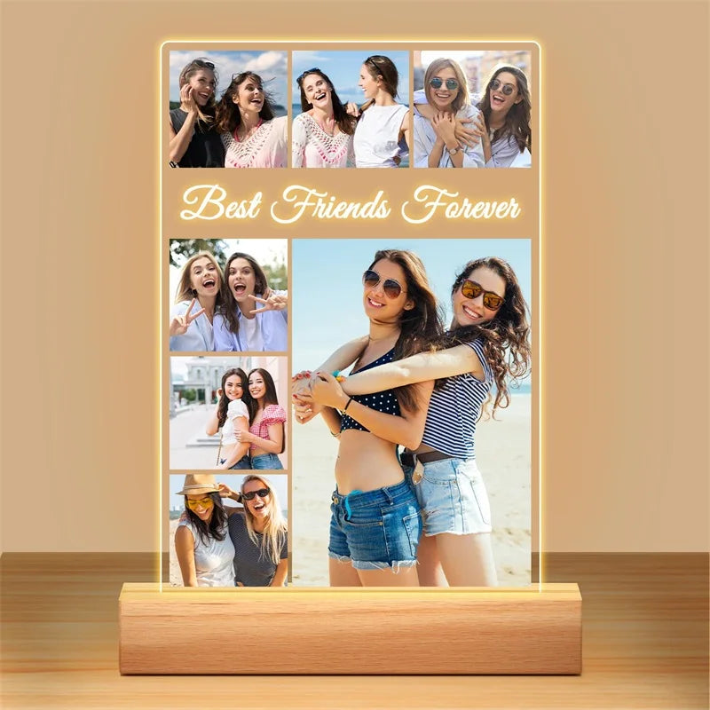 7 Photos Metal Color Personalized Acrylic Photo Frame With Night Light Gift
