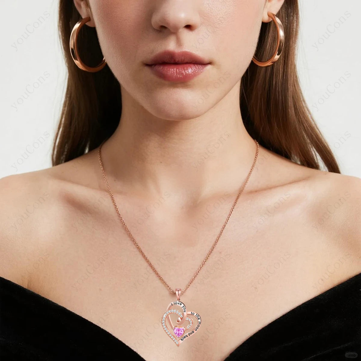 Heart Zircon Pendant Necklace With Rose Bow Gift Box