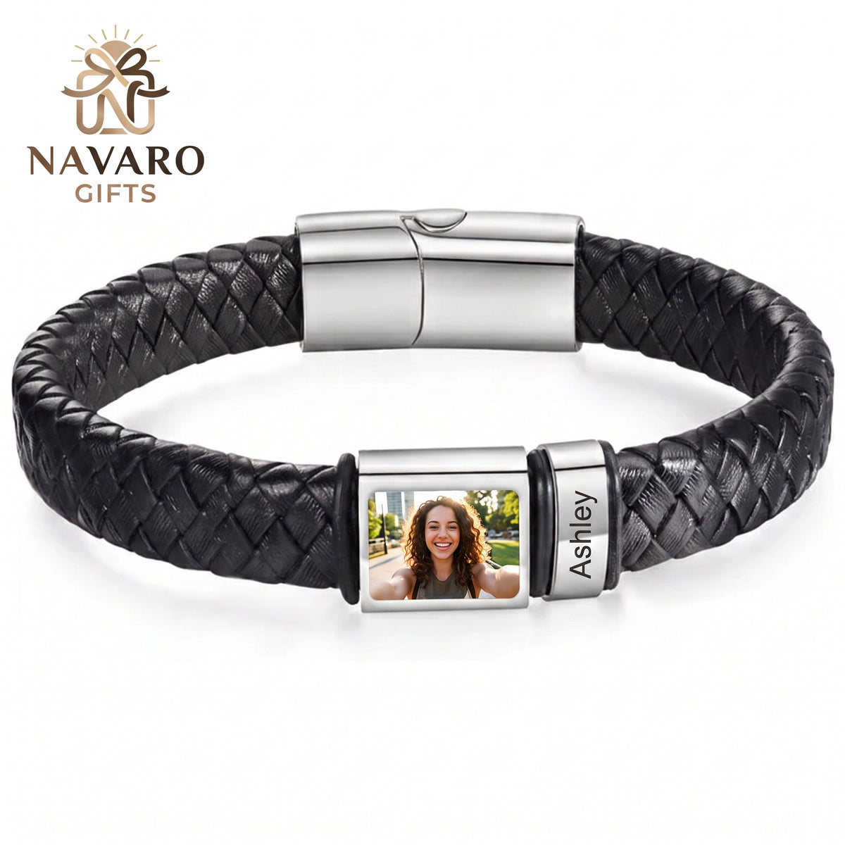 Men’s Custom Photo Leather Bracelet With Engraved Name