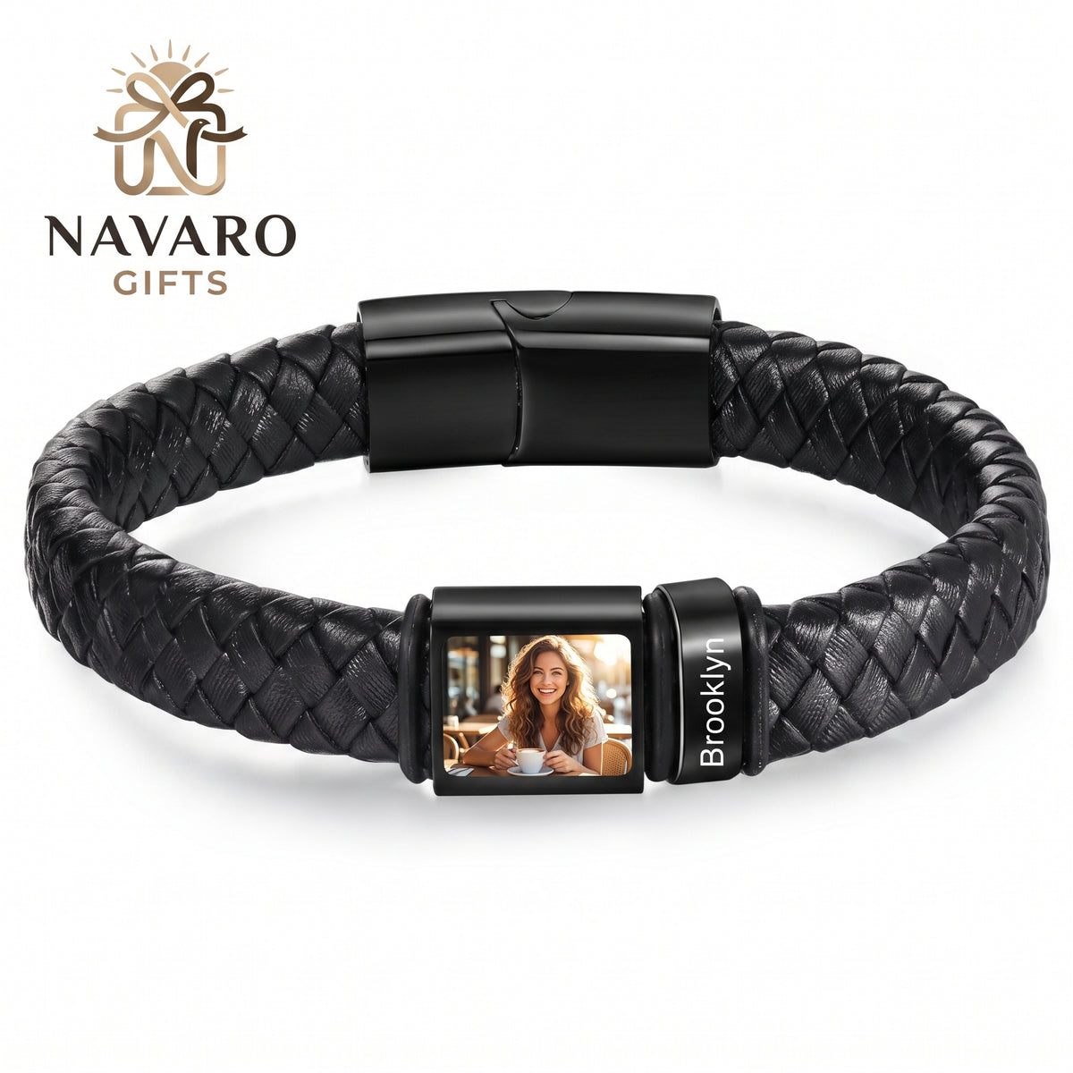 Men’s Custom Photo Leather Bracelet With Engraved Name