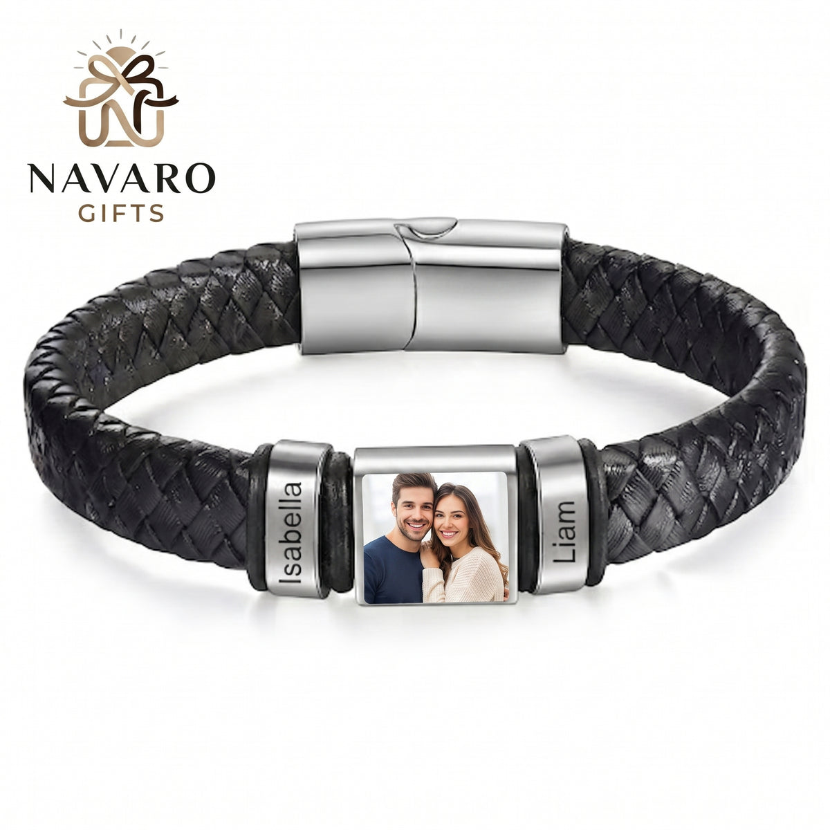 Men’s Custom Photo Leather Bracelet With Engraved Name