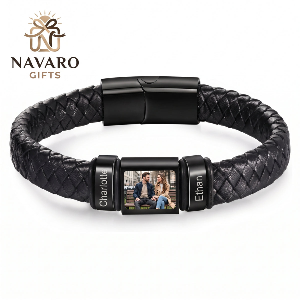 Men’s Custom Photo Leather Bracelet With Engraved Name