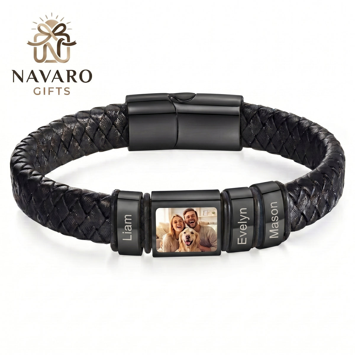 Men’s Custom Photo Leather Bracelet With Engraved Name