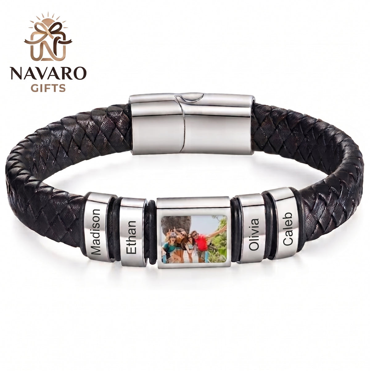 Men’s Custom Photo Leather Bracelet With Engraved Name