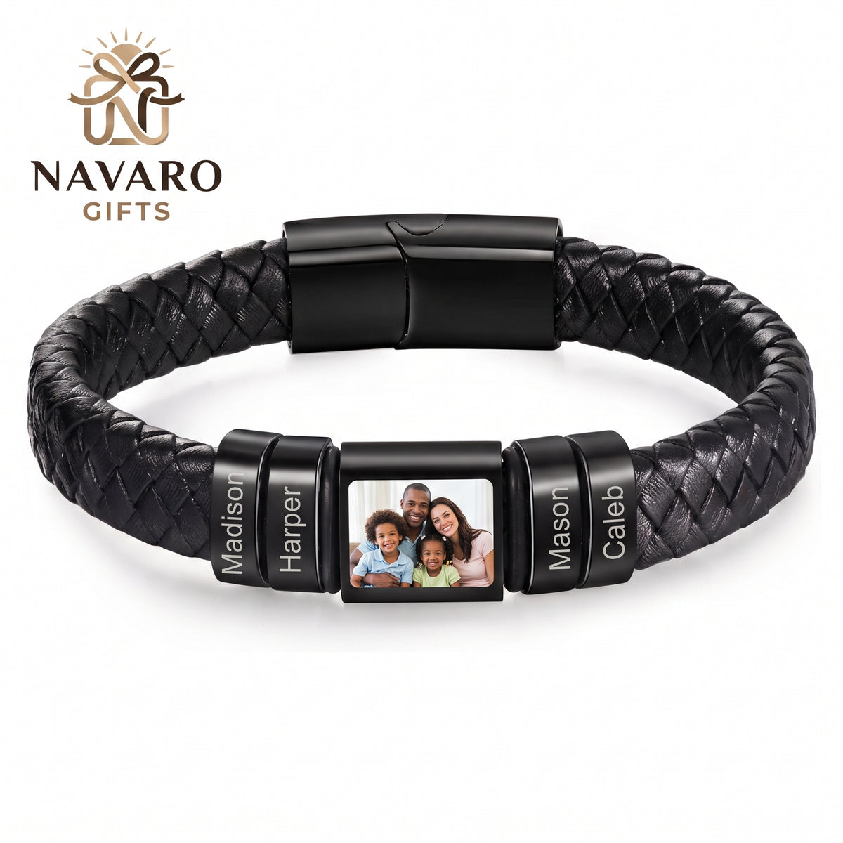 Men’s Custom Photo Leather Bracelet With Engraved Name