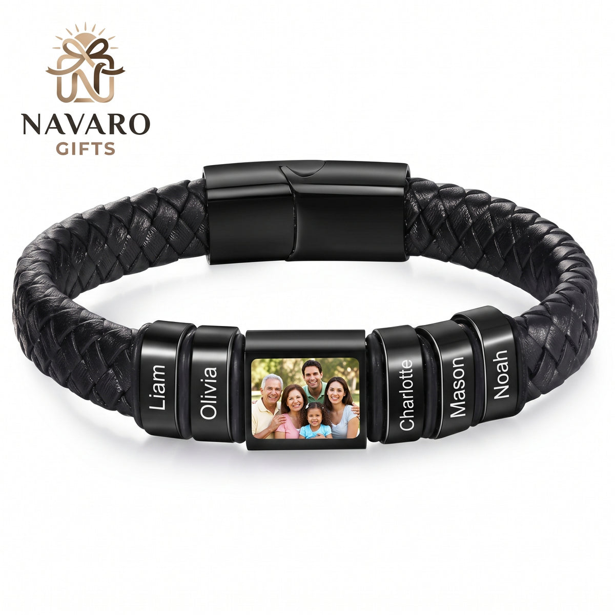 Men’s Custom Photo Leather Bracelet With Engraved Name