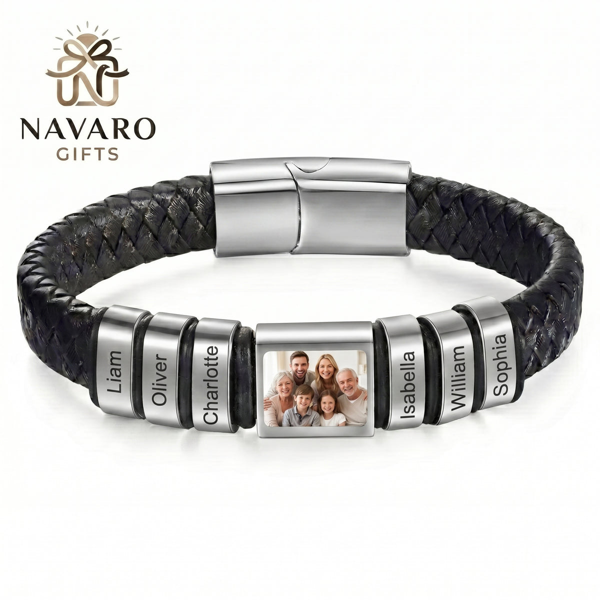 Men’s Custom Photo Leather Bracelet With Engraved Name